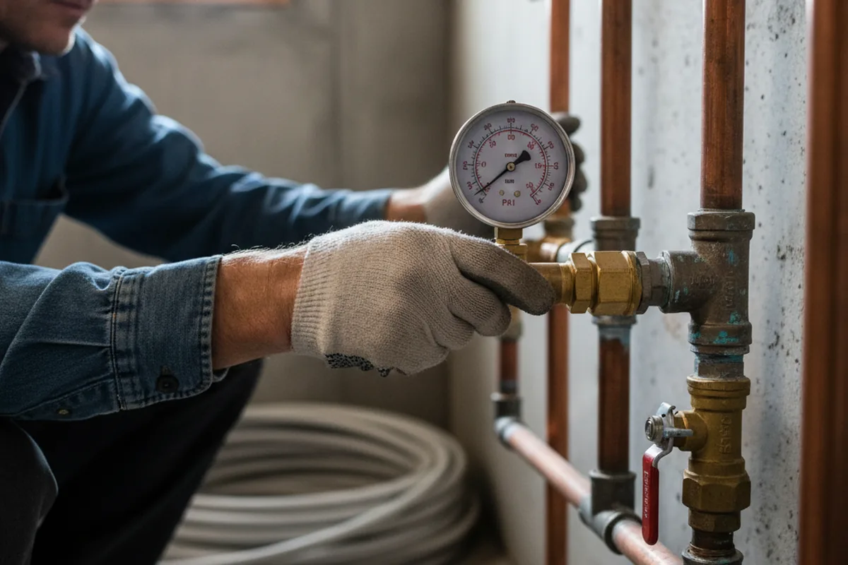 Pressure testing a repaired line during Water Line Repair in Goodells